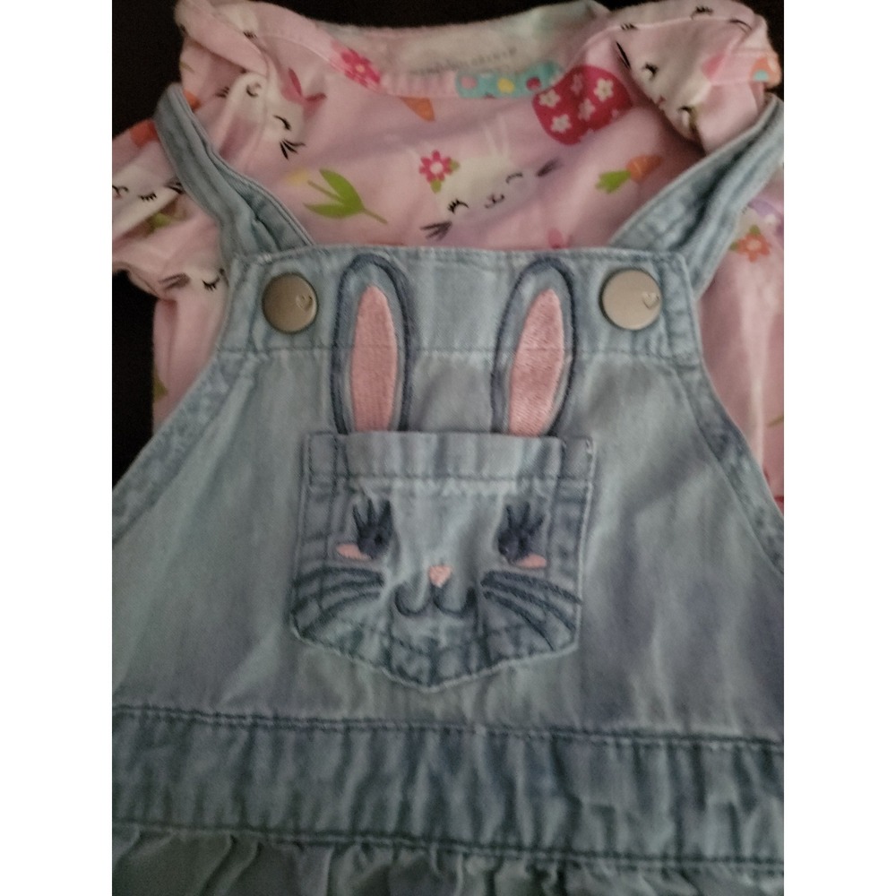 Children's place spring Easter bunny denim dress undershirt size‎ 6 9 months - Picture 2 of 3